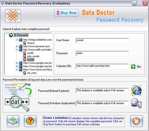 Screenshot of Internet Explorer Password Rescue