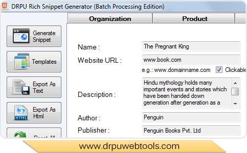 Microdata Rich Snippet generator program enhances website visibility and even ranking by creating search engine compatible micro data markup codes, downloads it now from  drpuwebtools.com URL.